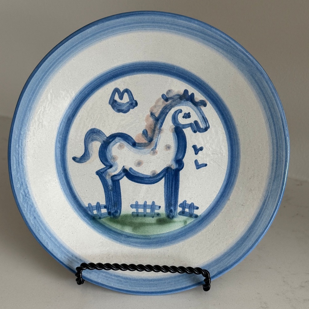 MA Hadley 7 5/8" Country Blue Horse Pottery Dessert Plate